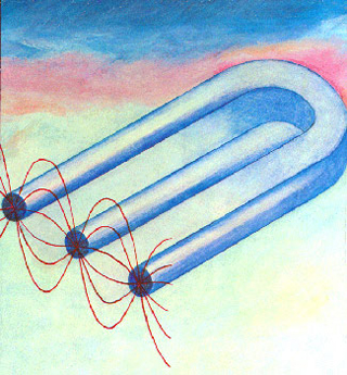 3 pole magnet with electromagnetic wave sinusoids connecting magnet poles. 3 pole magnet with electromagnetic wave sinusoids connecting magnet poles.