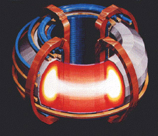 Illustration with cross-section of a tokamak. Illustration with cross-section of a tokamak.